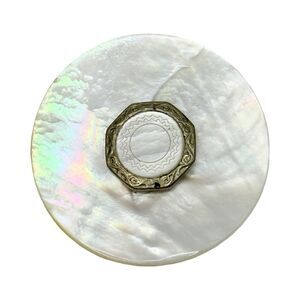 Vintage Mother Of Pearl Large Button 1.5” Artesian Brooch Pin
